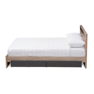 Baxton Studio Jamie Modern and Contemporary Two-Tone Oak and Grey Wood Queen 2-Drawer Queen Size Storage Platform Bed