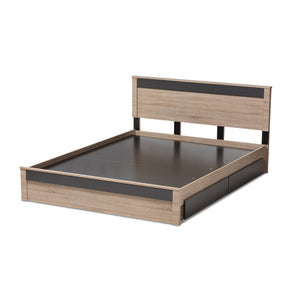 Baxton Studio Jamie Modern and Contemporary Two-Tone Oak and Grey Wood Queen 2-Drawer Queen Size Storage Platform Bed