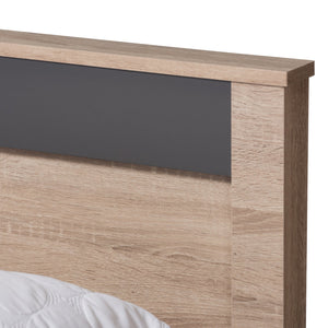 Baxton Studio Jamie Modern and Contemporary Two-Tone Oak and Grey Wood Queen 2-Drawer Queen Size Storage Platform Bed