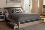 Baxton Studio Jamie Modern and Contemporary Two-Tone Oak and Grey Wood Queen 2-Drawer Queen Size Storage Platform Bed