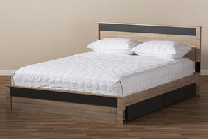 Baxton Studio Jamie Modern and Contemporary Two-Tone Oak and Grey Wood Queen 2-Drawer Queen Size Storage Platform Bed