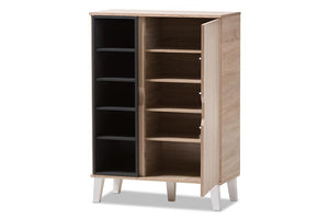 Baxton Studio Adelina Mid-Century Modern 1-door Oak and Grey Wood Shoe Cabinet