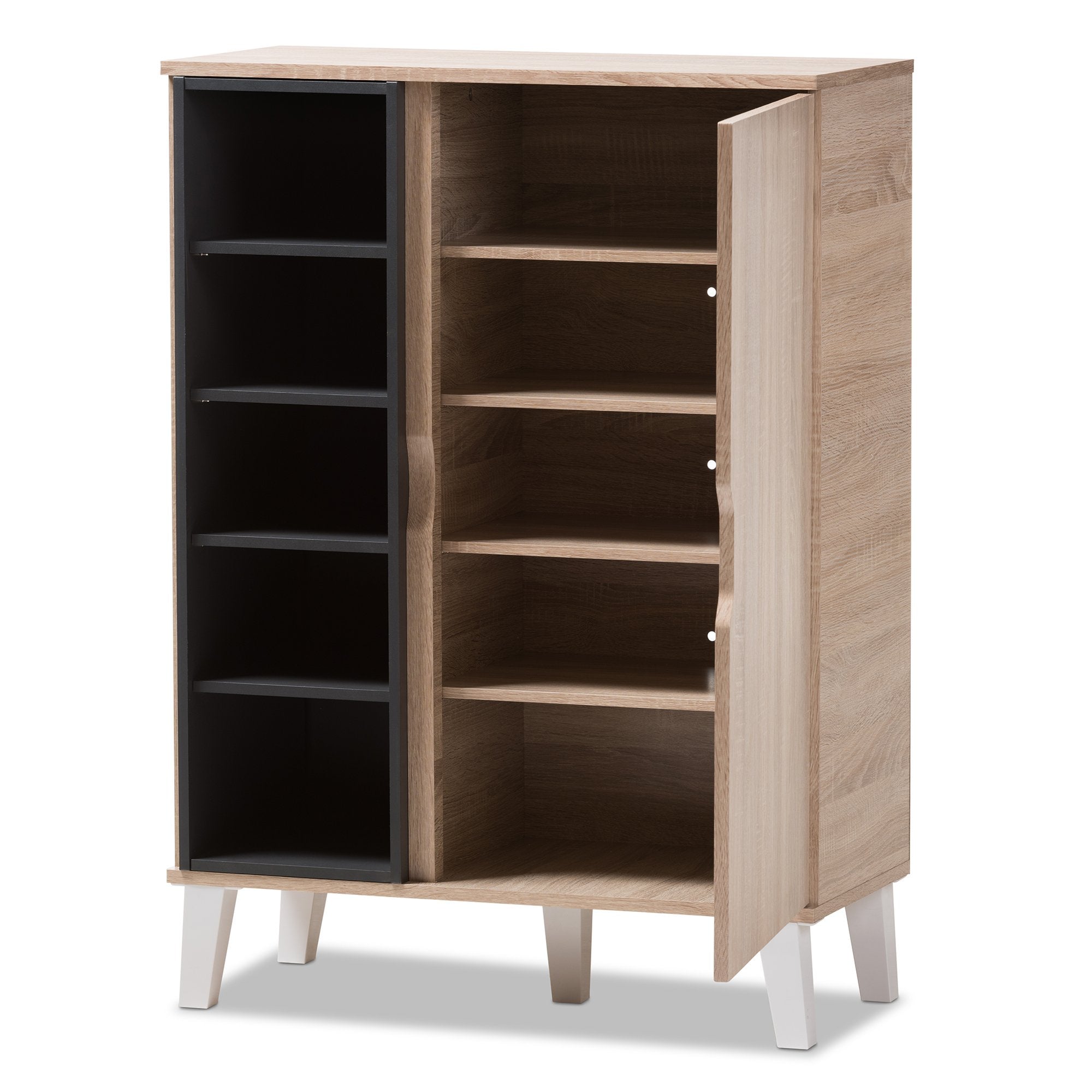 Baxton Studio Adelina Mid-Century Modern 1-door Oak and Grey Wood Shoe Cabinet