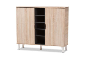 Baxton Studio Adelina Mid-Century Modern 2-door Oak and Grey Wood Shoe Cabinet