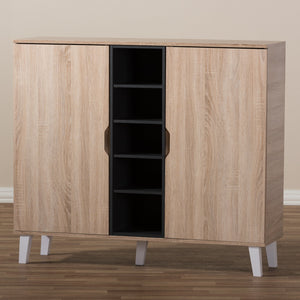 Baxton Studio Adelina Mid-Century Modern 2-door Oak and Grey Wood Shoe Cabinet