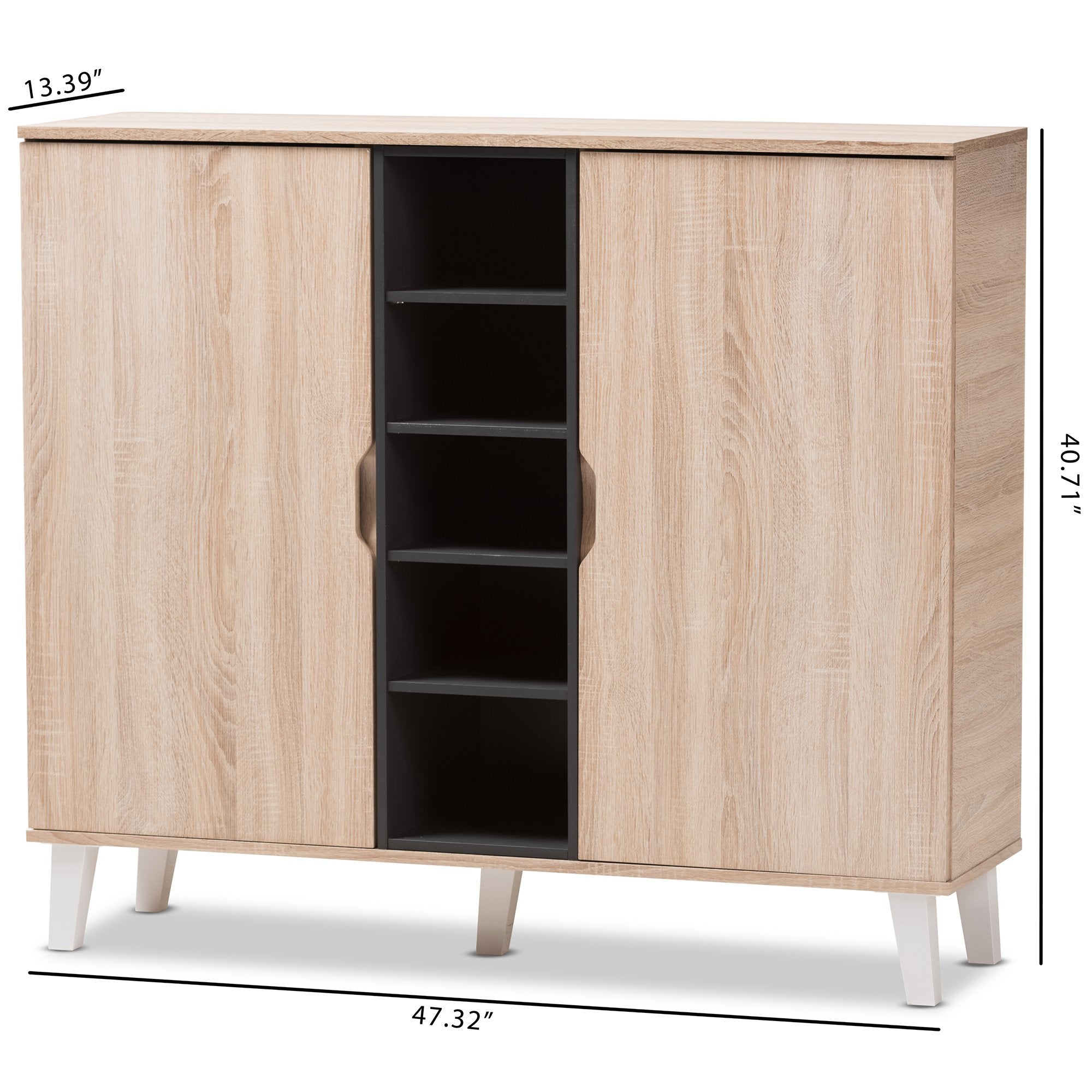 Baxton Studio Adelina Mid-Century Modern 2-door Oak and Grey Wood Shoe Cabinet