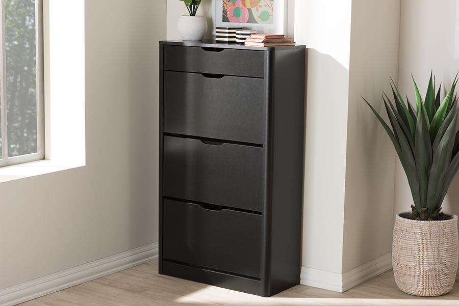 Baxton Studio Cayla Modern and Contemporary Black Wood Shoe Cabinet