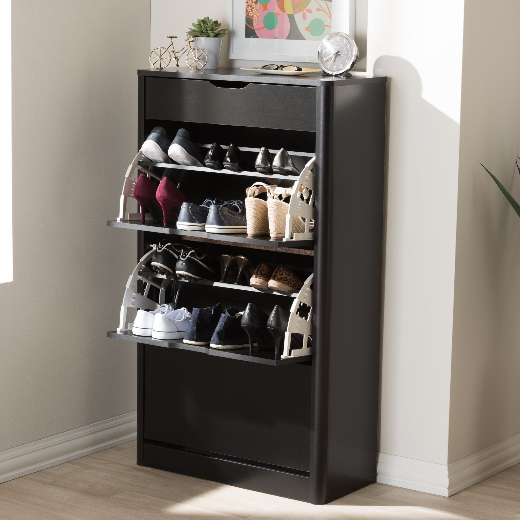 Baxton Studio Cayla Modern and Contemporary Black Wood Shoe Cabinet