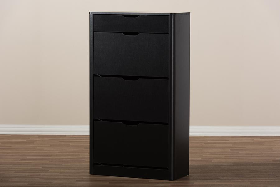 Baxton Studio Cayla Modern and Contemporary Black Wood Shoe Cabinet