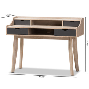 Baxton Studio Fella Mid-Century Modern 4-Drawer Oak and Grey Wood Study Desk