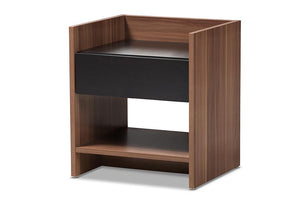 Baxton Studio Vanda Modern and Contemporary Two-Tone Walnut and Black Wood 1-Drawer Nightstand