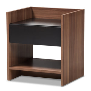 Baxton Studio Vanda Modern and Contemporary Two-Tone Walnut and Black Wood 1-Drawer Nightstand