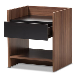 Baxton Studio Vanda Modern and Contemporary Two-Tone Walnut and Black Wood 1-Drawer Nightstand