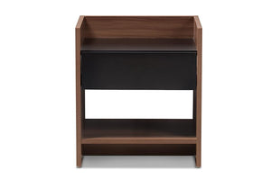 Baxton Studio Vanda Modern and Contemporary Two-Tone Walnut and Black Wood 1-Drawer Nightstand