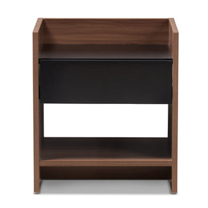 Baxton Studio Vanda Modern and Contemporary Two-Tone Walnut and Black Wood 1-Drawer Nightstand