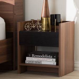 Baxton Studio Vanda Modern and Contemporary Two-Tone Walnut and Black Wood 1-Drawer Nightstand