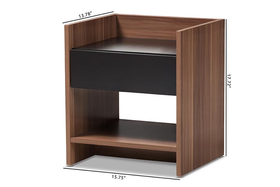 Baxton Studio Vanda Modern and Contemporary Two-Tone Walnut and Black Wood 1-Drawer Nightstand