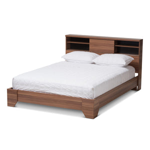 Baxton Studio Vanda Modern and Contemporary Two-Tone Walnut and Black Wood Queen Size Platform Bed