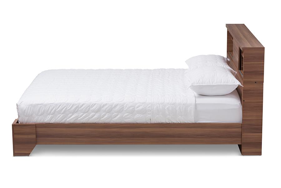 Baxton Studio Vanda Modern and Contemporary Two-Tone Walnut and Black Wood Queen Size Platform Bed