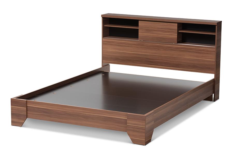 Baxton Studio Vanda Modern and Contemporary Two-Tone Walnut and Black Wood Queen Size Platform Bed