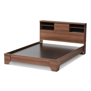 Baxton Studio Vanda Modern and Contemporary Two-Tone Walnut and Black Wood Queen Size Platform Bed