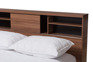 Baxton Studio Vanda Modern and Contemporary Two-Tone Walnut and Black Wood Queen Size Platform Bed