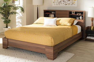 Baxton Studio Vanda Modern and Contemporary Two-Tone Walnut and Black Wood Queen Size Platform Bed