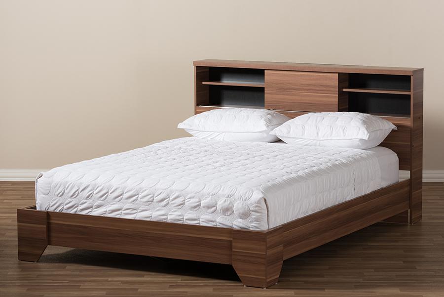 Baxton Studio Vanda Modern and Contemporary Two-Tone Walnut and Black Wood Queen Size Platform Bed