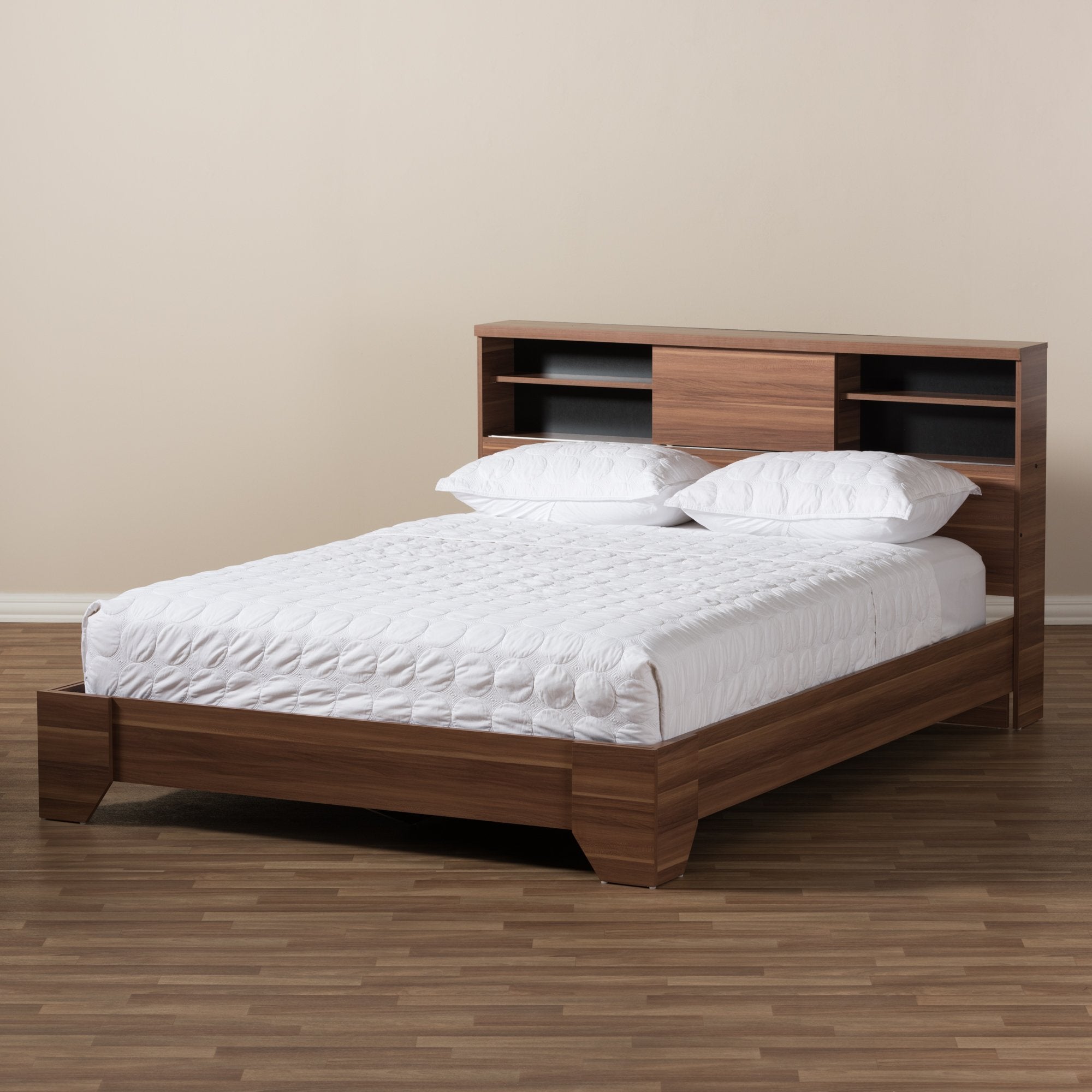 Baxton Studio Vanda Modern and Contemporary Two-Tone Walnut and Black Wood Queen Size Platform Bed