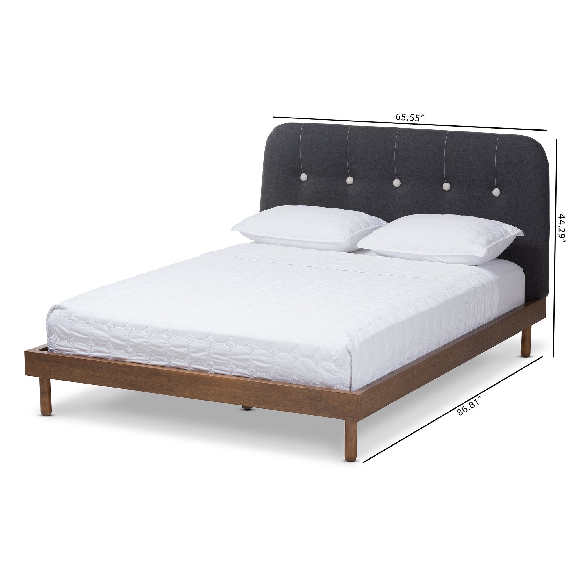 Baxton Studio Sadie Mid-Century Modern Dark Grey Fabric and Walnut Brown Finished Wood Full Size Platform Bed