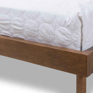 Baxton Studio Sadie Mid-Century Modern Dark Grey Fabric and Walnut Brown Finished Wood Queen Size Platform Bed