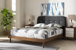 Baxton Studio Sadie Mid-Century Modern Dark Grey Fabric and Walnut Brown Finished Wood King Size Platform Bed