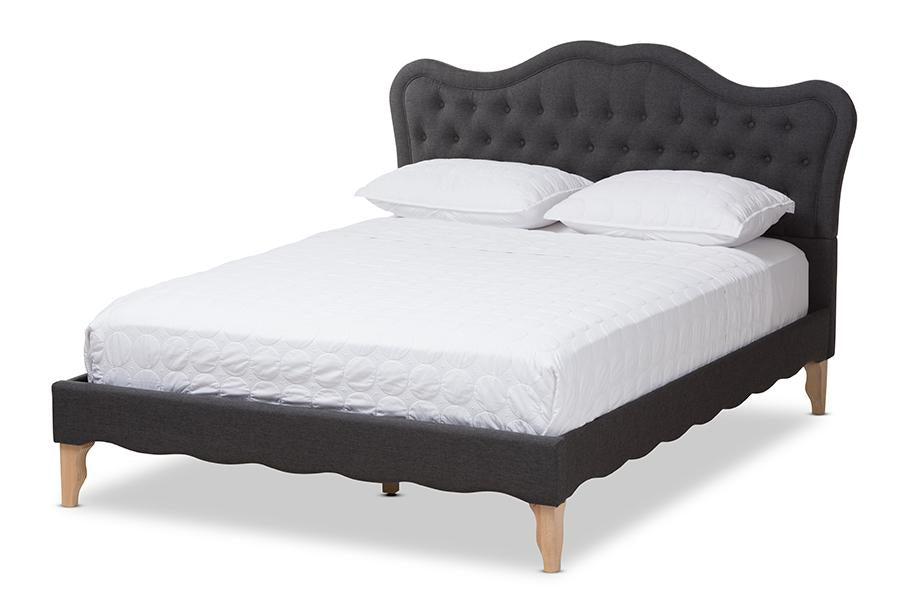 Baxton Studio Alicia French Modern Classic Dark Grey Fabric Full Size Platform Bed