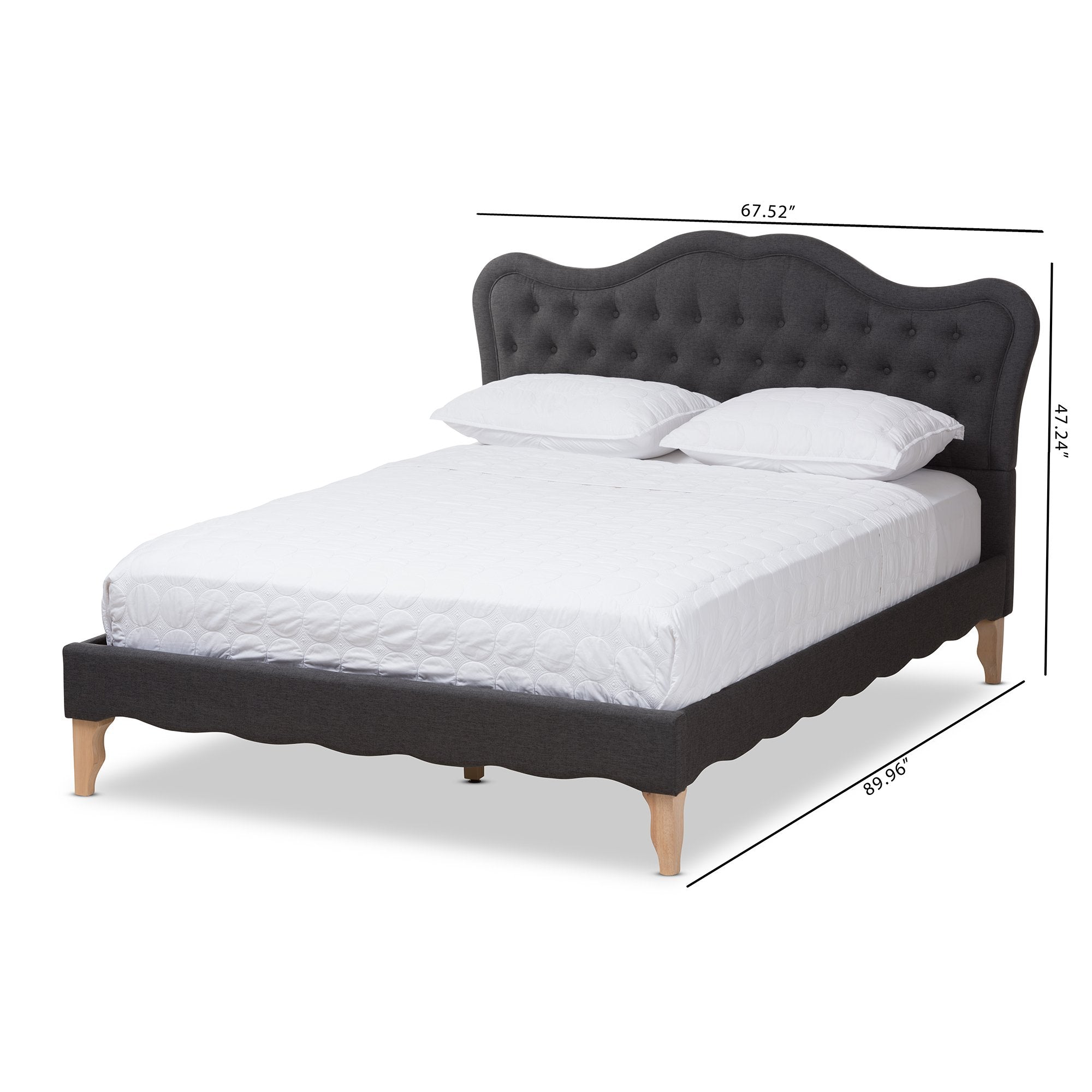 Baxton Studio Alicia French Modern Classic Dark Grey Fabric Queen Size Platform Bed