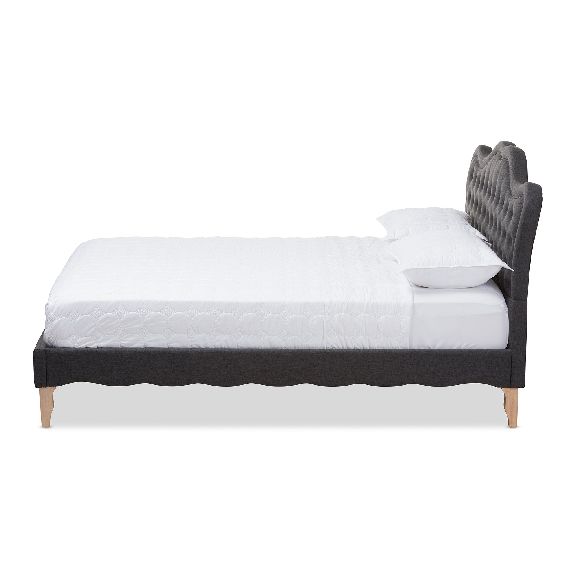 Baxton Studio Alicia French Modern Classic Dark Grey Fabric King Size Platform Bed