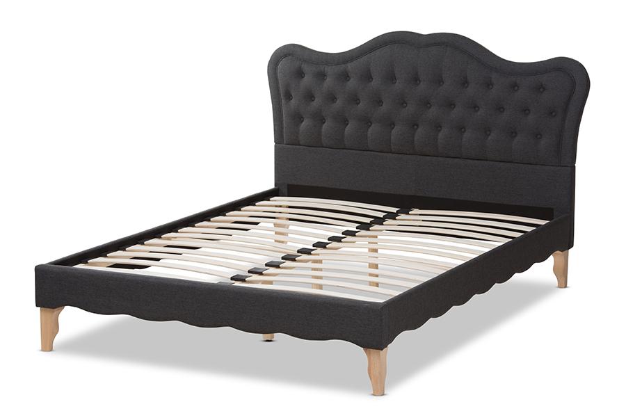 Baxton Studio Alicia French Modern Classic Dark Grey Fabric Queen Size Platform Bed