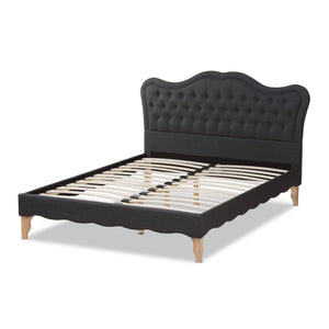 Baxton Studio Alicia French Modern Classic Dark Grey Fabric King Size Platform Bed