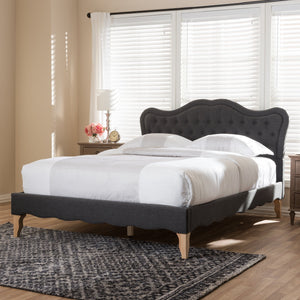 Baxton Studio Alicia French Modern Classic Dark Grey Fabric Queen Size Platform Bed