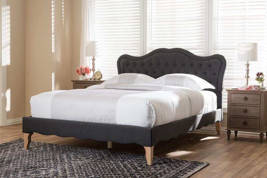 Baxton Studio Alicia French Modern Classic Dark Grey Fabric Full Size Platform Bed