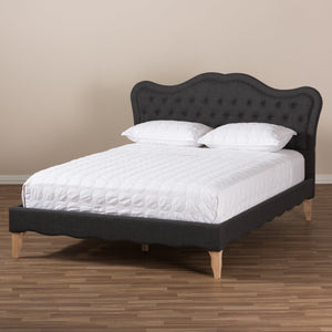 Baxton Studio Alicia French Modern Classic Dark Grey Fabric King Size Platform Bed