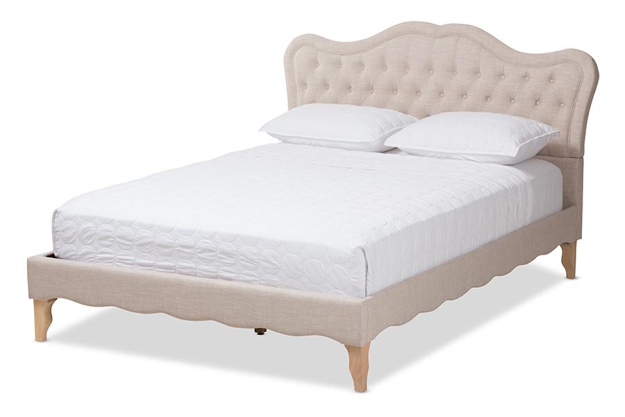 Baxton Studio Alicia French Modern Classic Beige Fabric Full Size Platform Bed