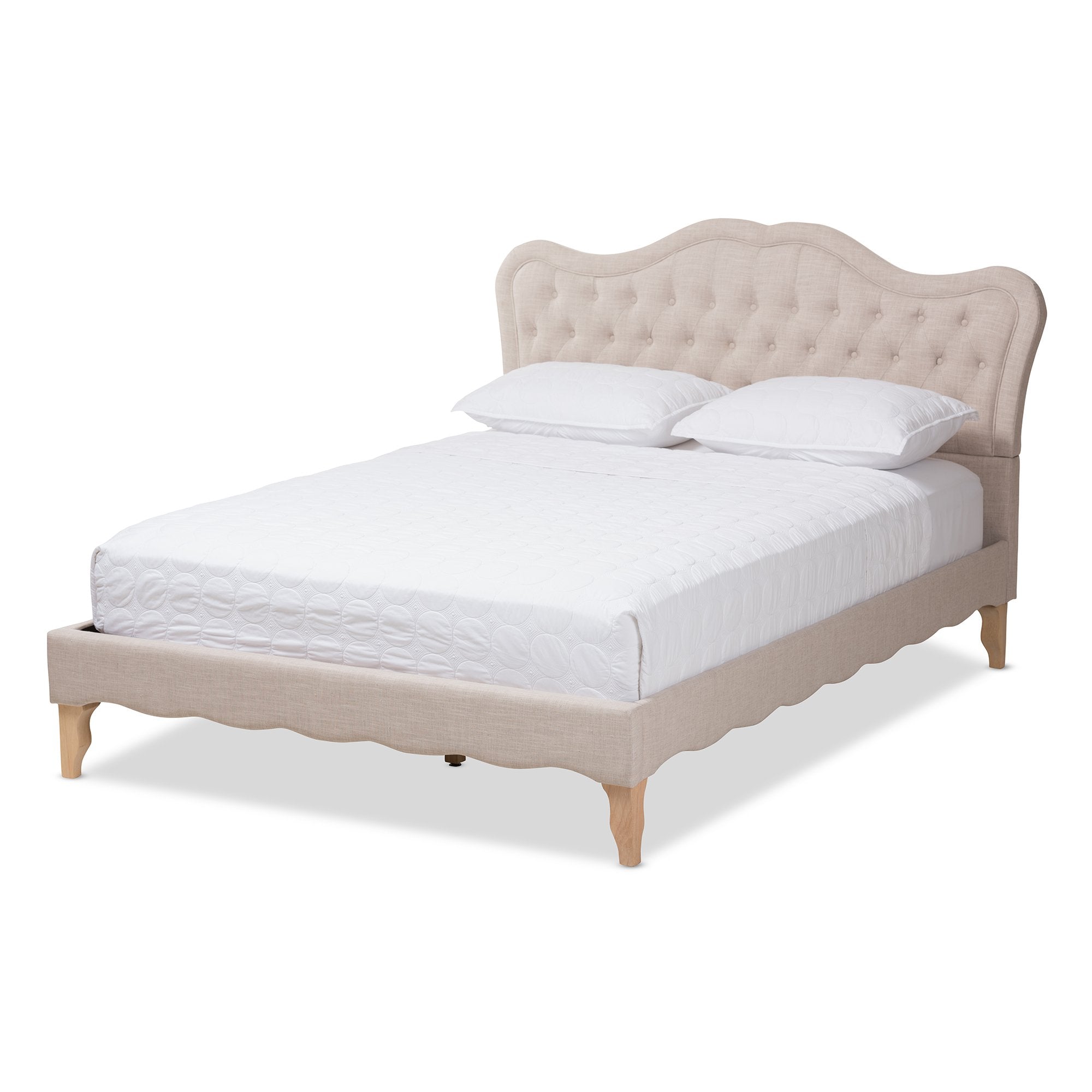 Baxton Studio Alicia French Modern Classic Beige Fabric Queen Size Platform Bed