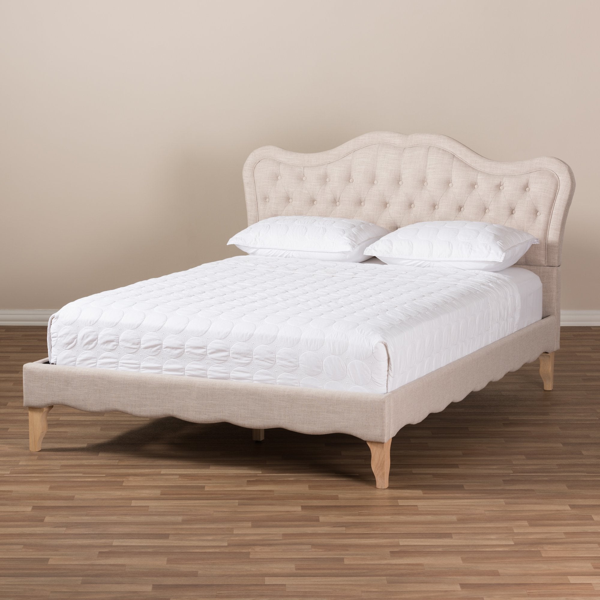 Baxton Studio Alicia French Modern Classic Beige Fabric Queen Size Platform Bed