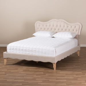 Baxton Studio Alicia French Modern Classic Beige Fabric Queen Size Platform Bed