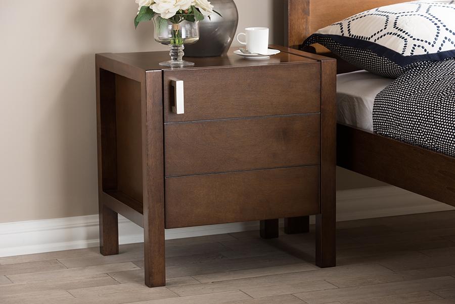 Baxton Studio Mandel Modern and Contemporary Brown Wood Nightstand