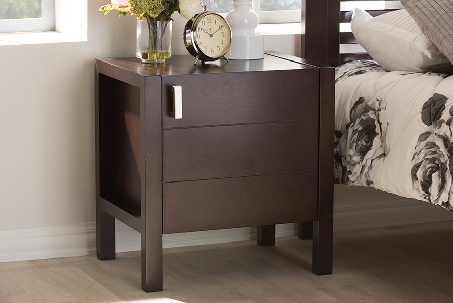 Baxton Studio Mandel Modern and Contemporary Dark Brown Wood Nightstand