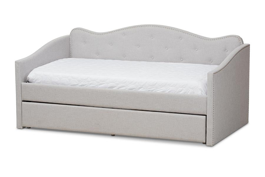 Baxton Studio Kaija Modern and Contemporary Greyish Beige Fabric Daybed with Trundle