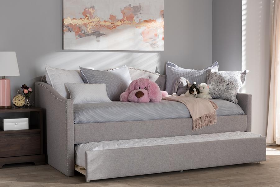 Baxton Studio Kaija Modern and Contemporary Greyish Beige Fabric Daybed with Trundle