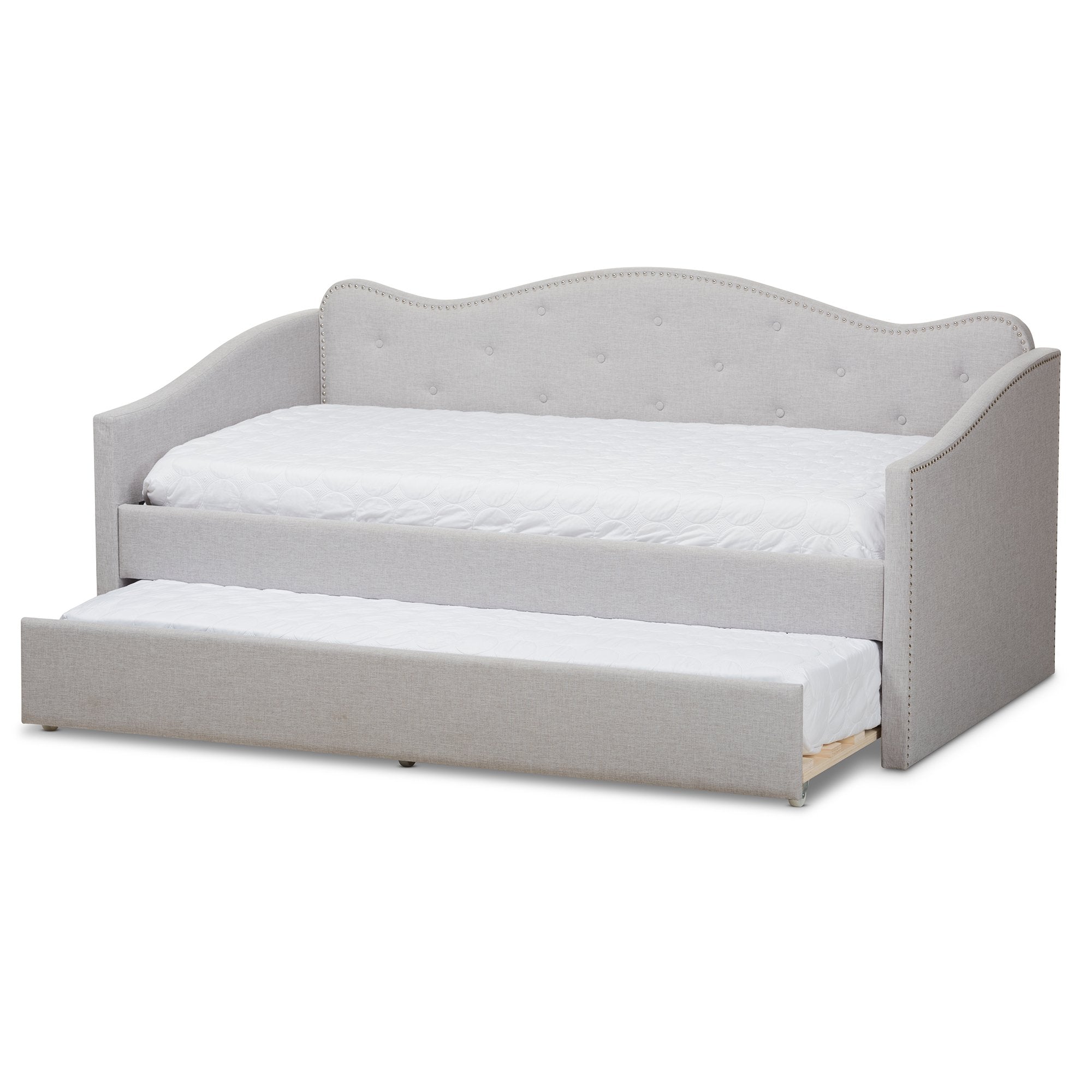 Baxton Studio Kaija Modern and Contemporary Greyish Beige Fabric Daybed with Trundle