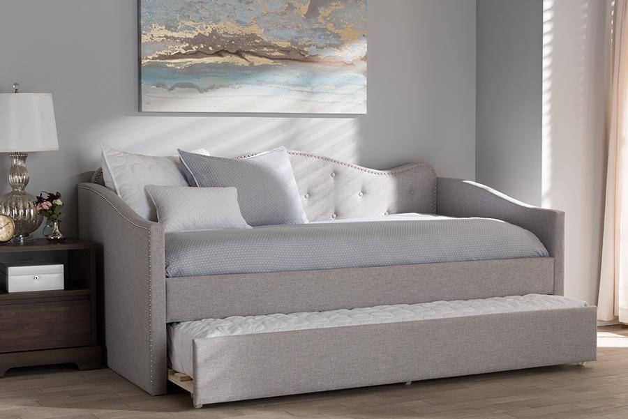 Baxton Studio Kaija Modern and Contemporary Greyish Beige Fabric Daybed with Trundle